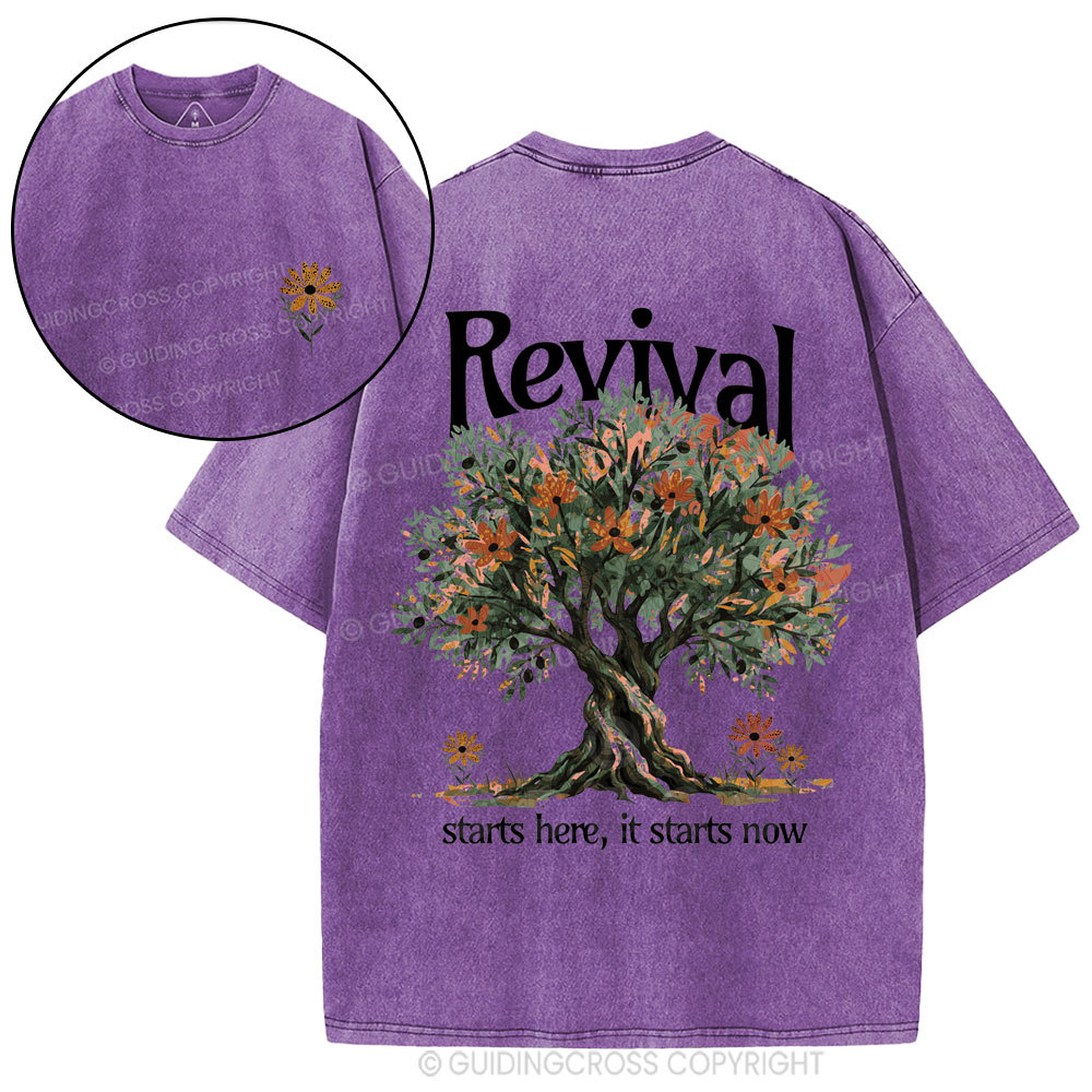 Revival Starts Here It Starts Now Christian Washed T-Shirt