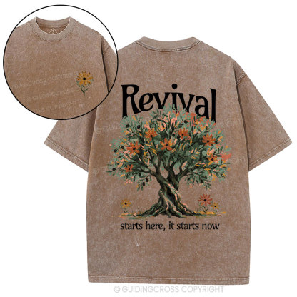 Revival Starts Here It Starts Now Christian Washed T-Shirt