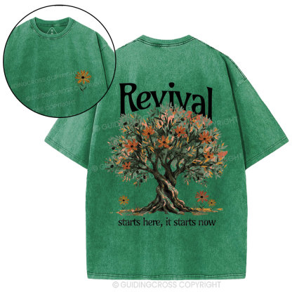 Revival Starts Here It Starts Now Christian Washed T-Shirt