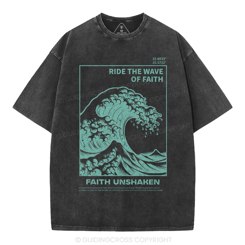 Ride The Wave Of Faith Christian Washed T-Shirt