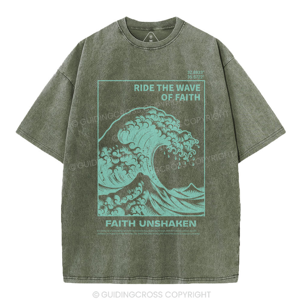 Ride The Wave Of Faith Christian Washed T-Shirt