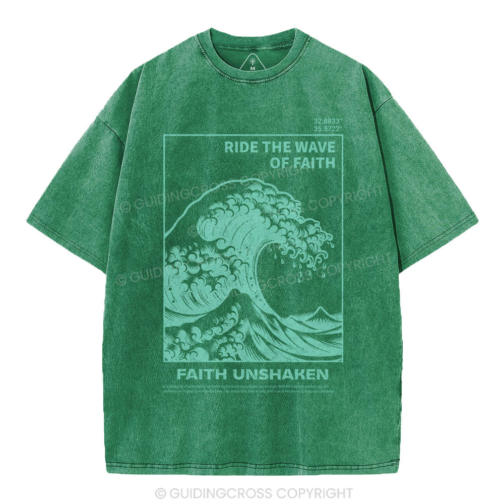 Ride The Wave Of Faith Christian Washed T-Shirt