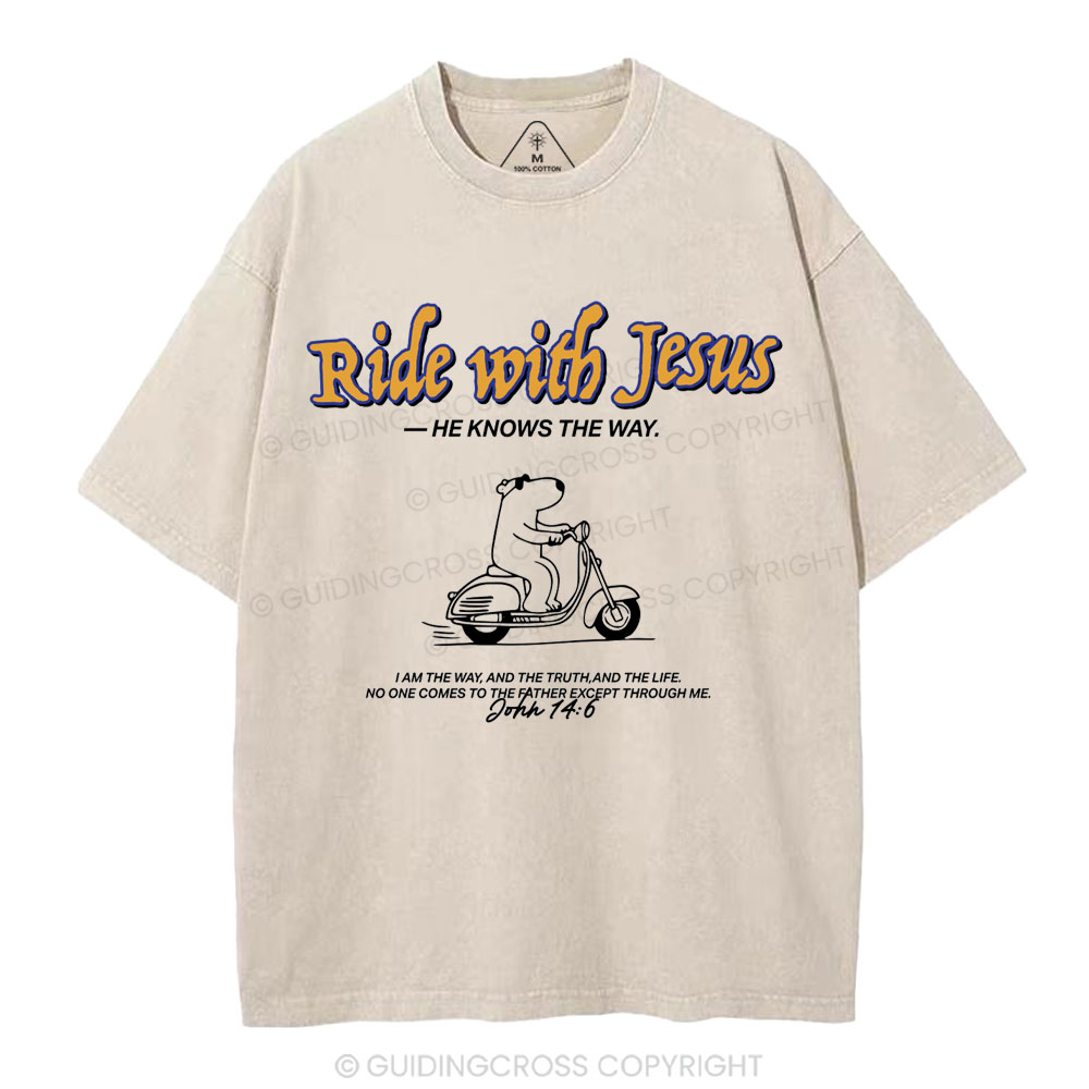 Ride With Jesus Christian Washed T-Shirt