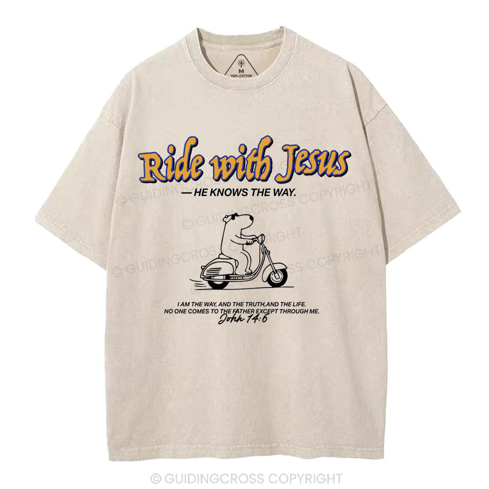 Ride With Jesus Christian Washed T-Shirt