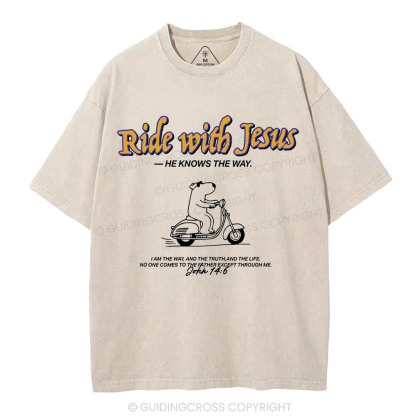 Ride With Jesus Christian Washed T-Shirt