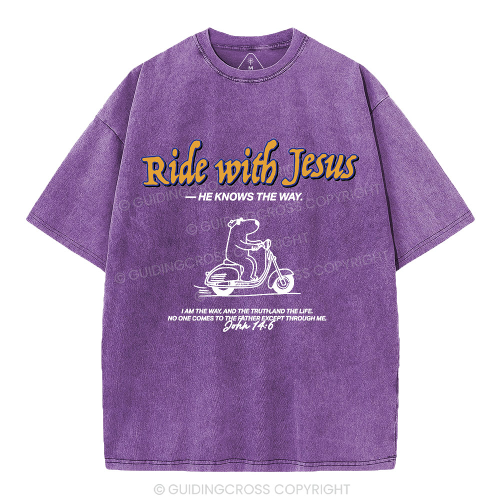 Ride With Jesus Christian Washed T-Shirt
