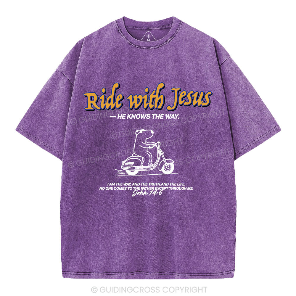 Ride With Jesus Christian Washed T-Shirt