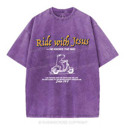 Ride With Jesus Christian Washed T-Shirt