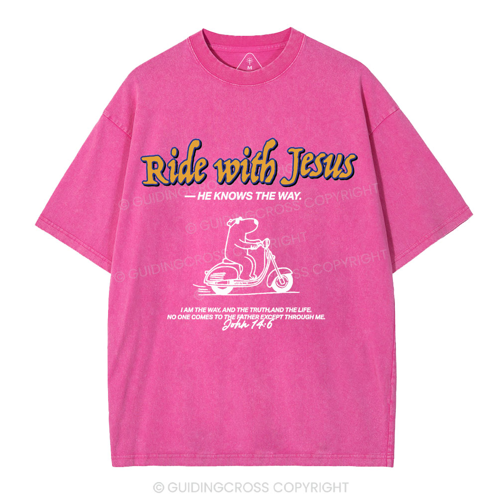 Ride With Jesus Christian Washed T-Shirt