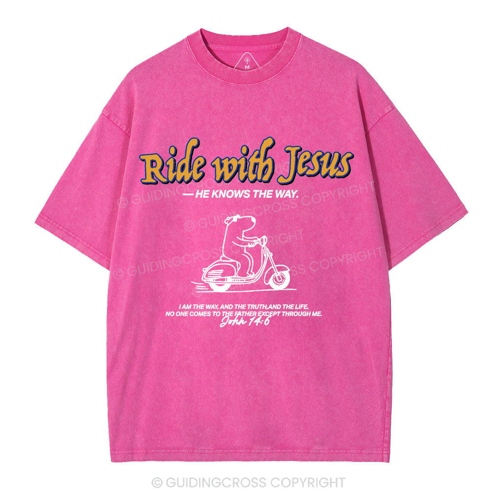 Ride With Jesus Christian Washed T-Shirt