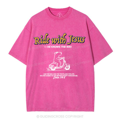 Ride With Jesus Christian Washed T-Shirt