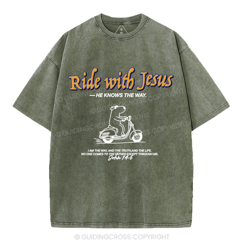 Ride With Jesus Christian Washed T-Shirt