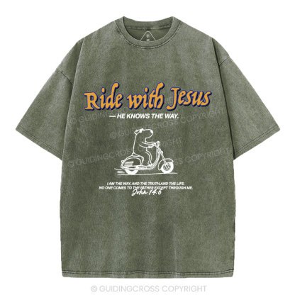 Ride With Jesus Christian Washed T-Shirt