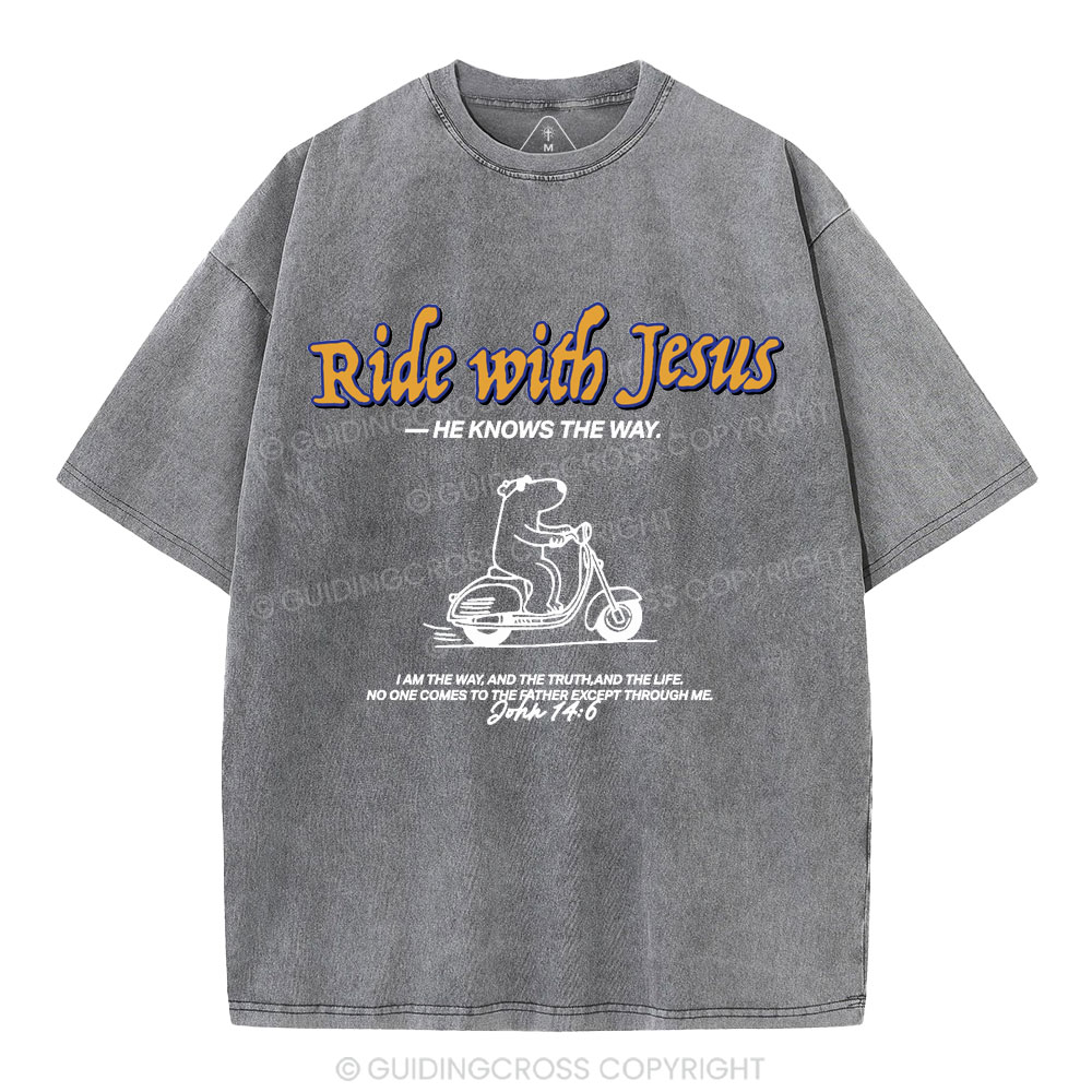 Ride With Jesus Christian Washed T-Shirt