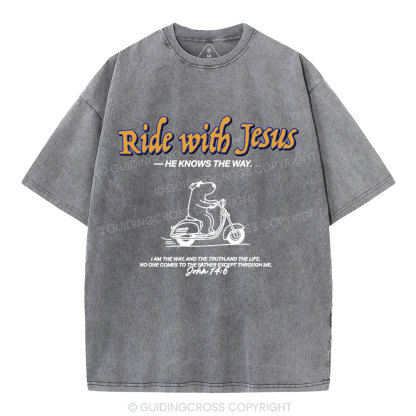 Ride With Jesus Christian Washed T-Shirt