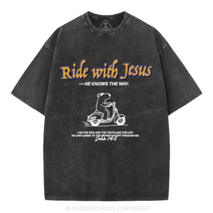 Ride With Jesus Christian Washed T-Shirt