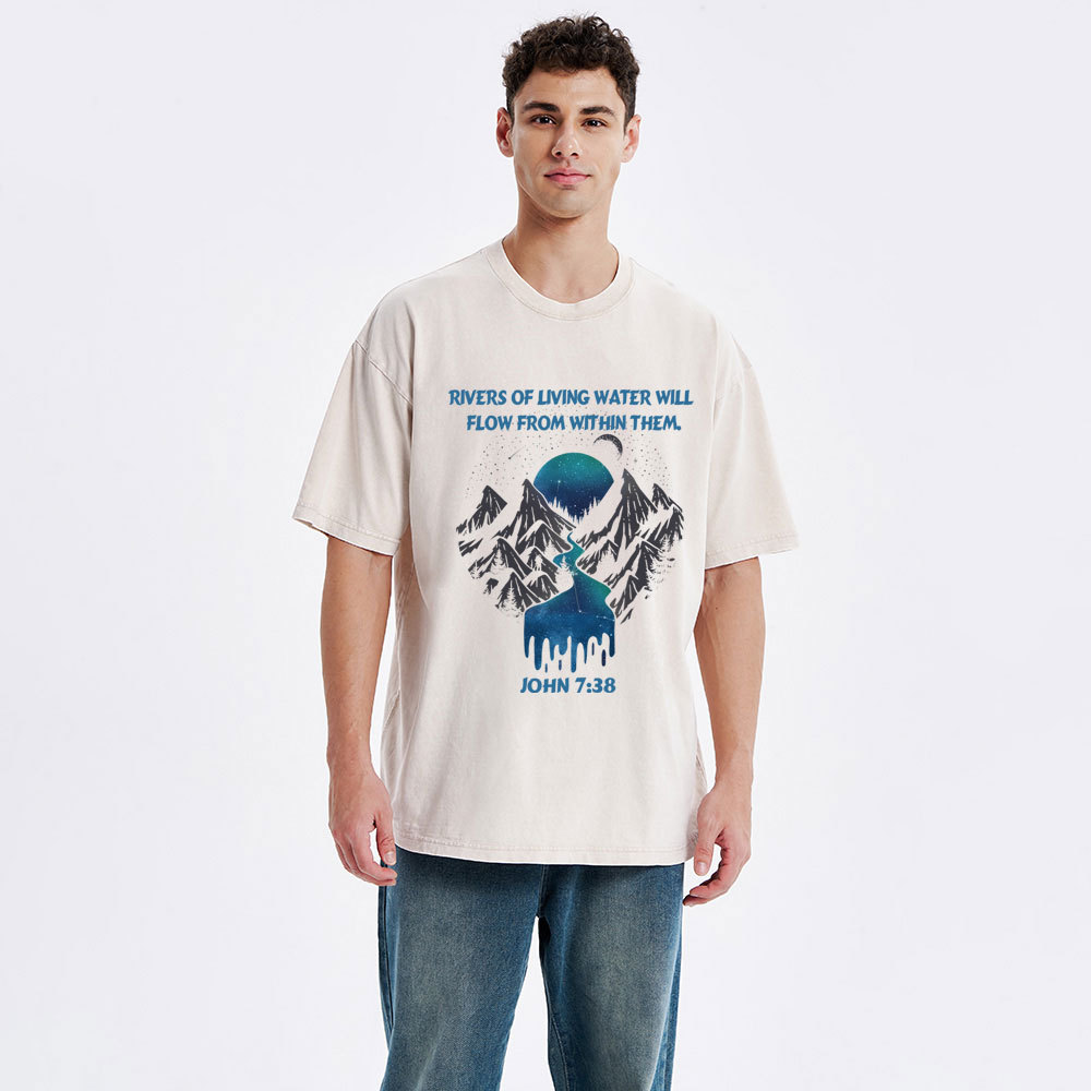 Rivers Of Living Water Christian Washed T-Shirt