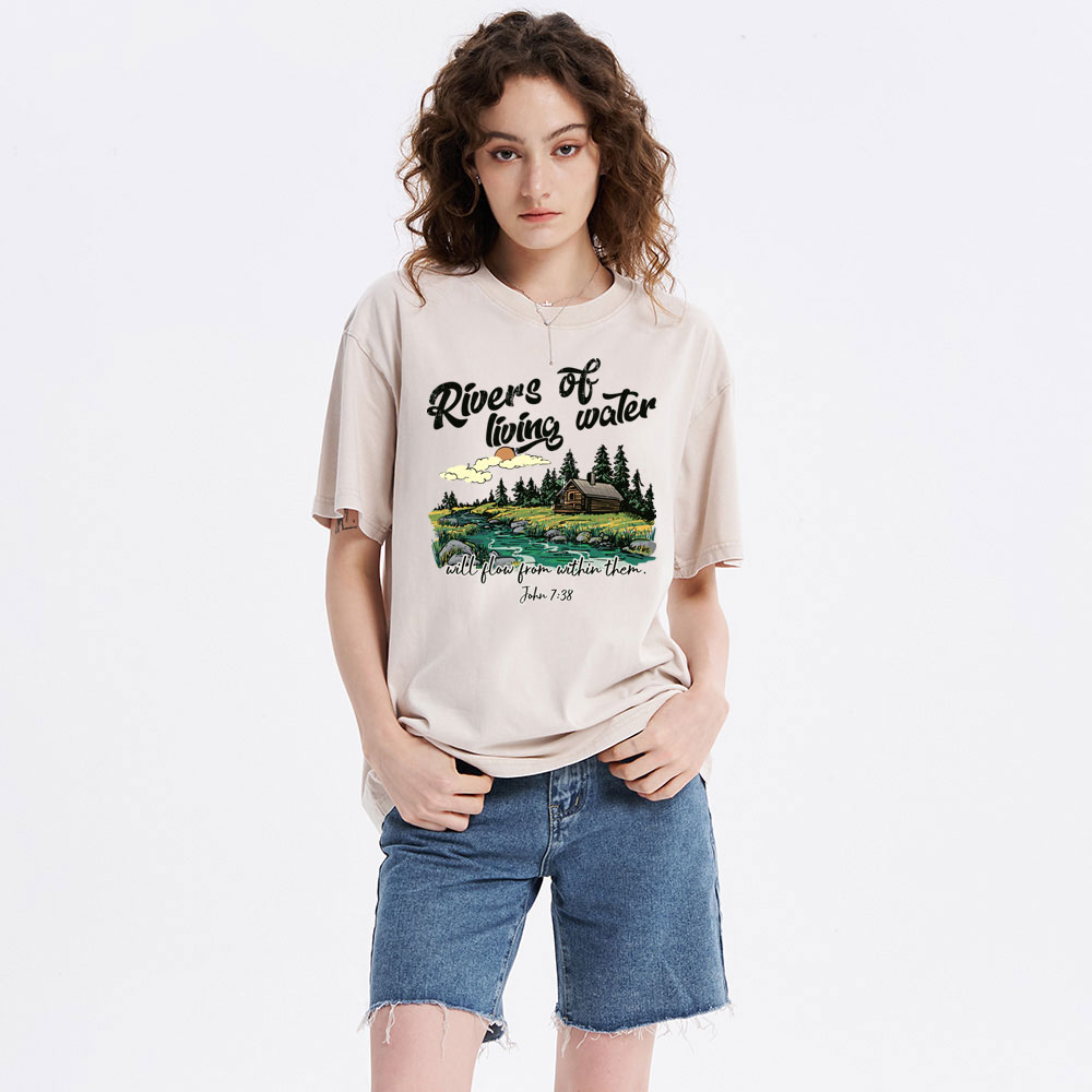 Rivers Of Living Water  Christian Washed T-Shirt