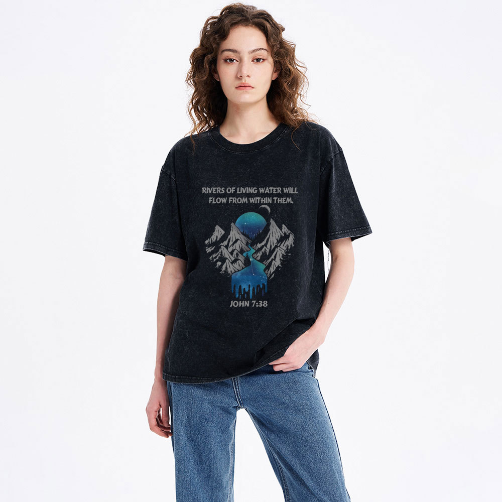 Rivers Of Living Water Christian Washed T-Shirt