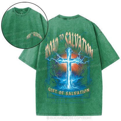Road To Salvation Christian Washed T-Shirt