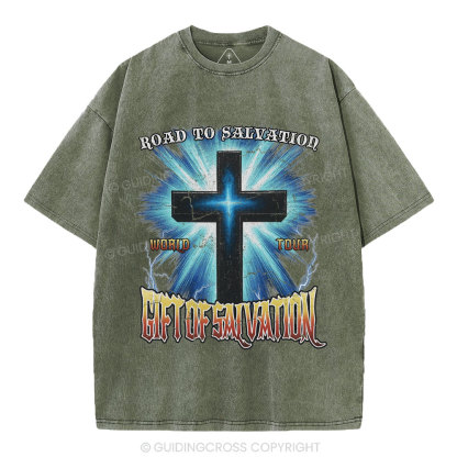 Road To Salvation Christian Washed T-Shirt