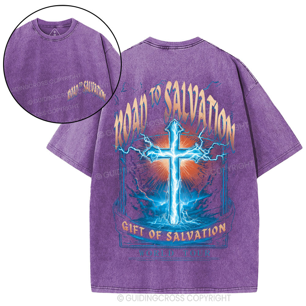 Road To Salvation Christian Washed T-Shirt
