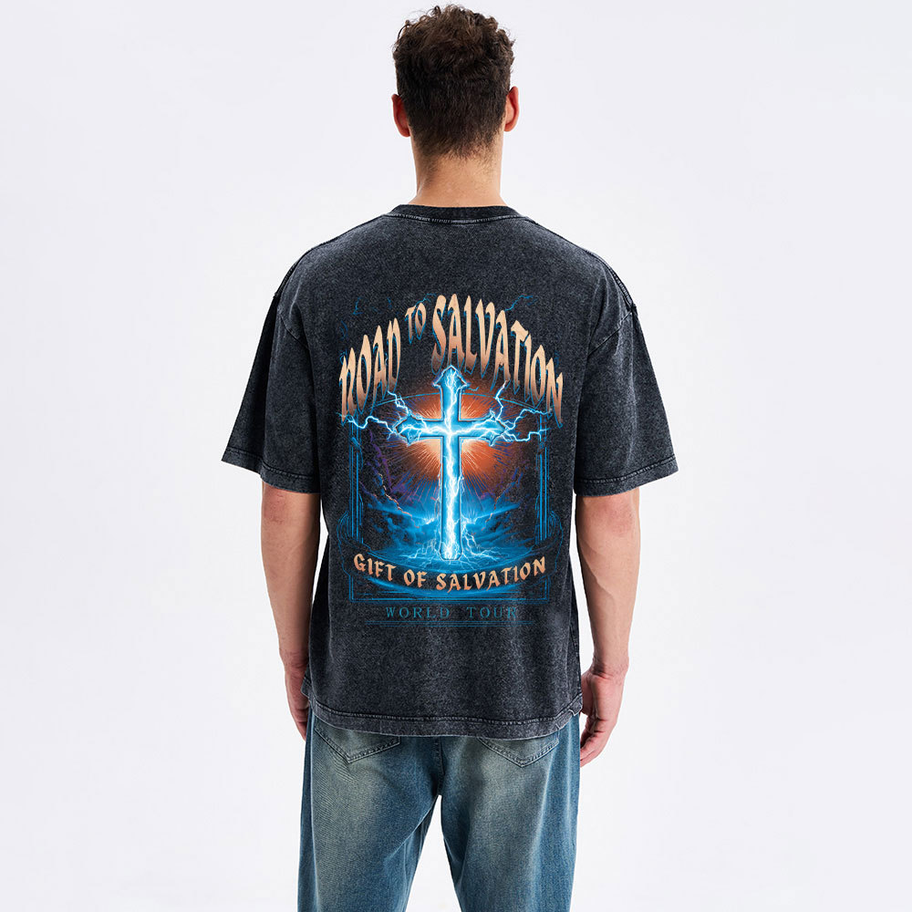 Road To Salvation Christian Washed T-Shirt