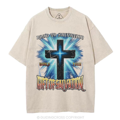 Road To Salvation Christian Washed T-Shirt