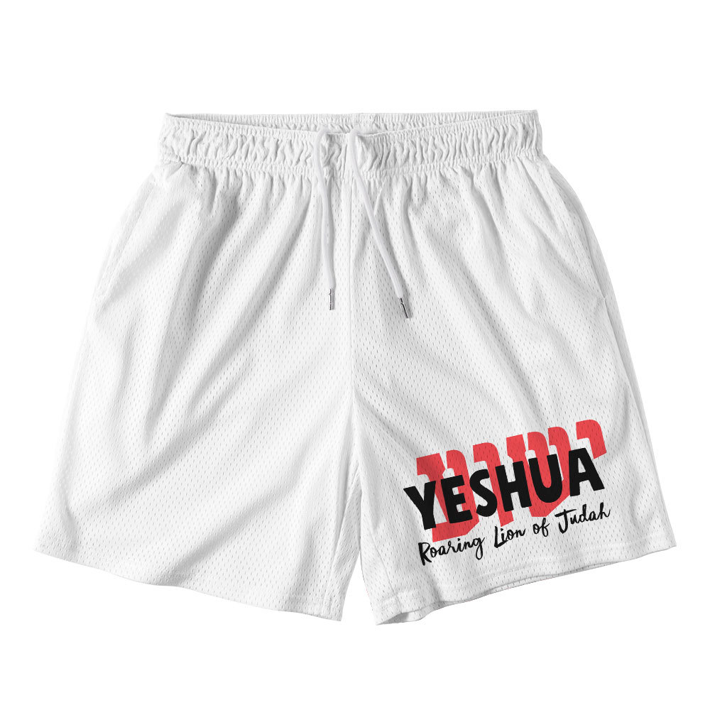 Yeshua Raoring Lion Of Judah White Christian Mesh Shorts