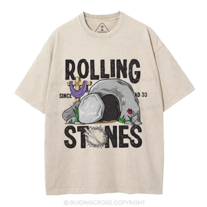 Rolling Stone Cross  Christian Washed T-Shirt