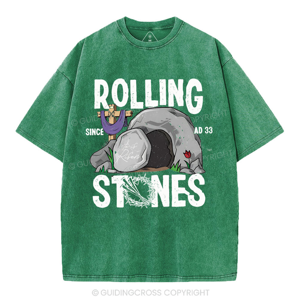 Rolling Stone Cross  Christian Washed T-Shirt