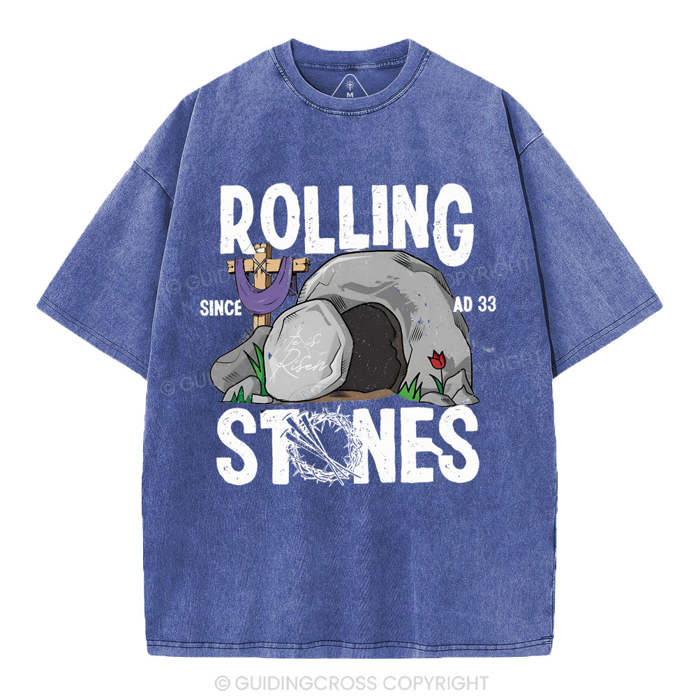 Rolling Stone Cross  Christian Washed T-Shirt