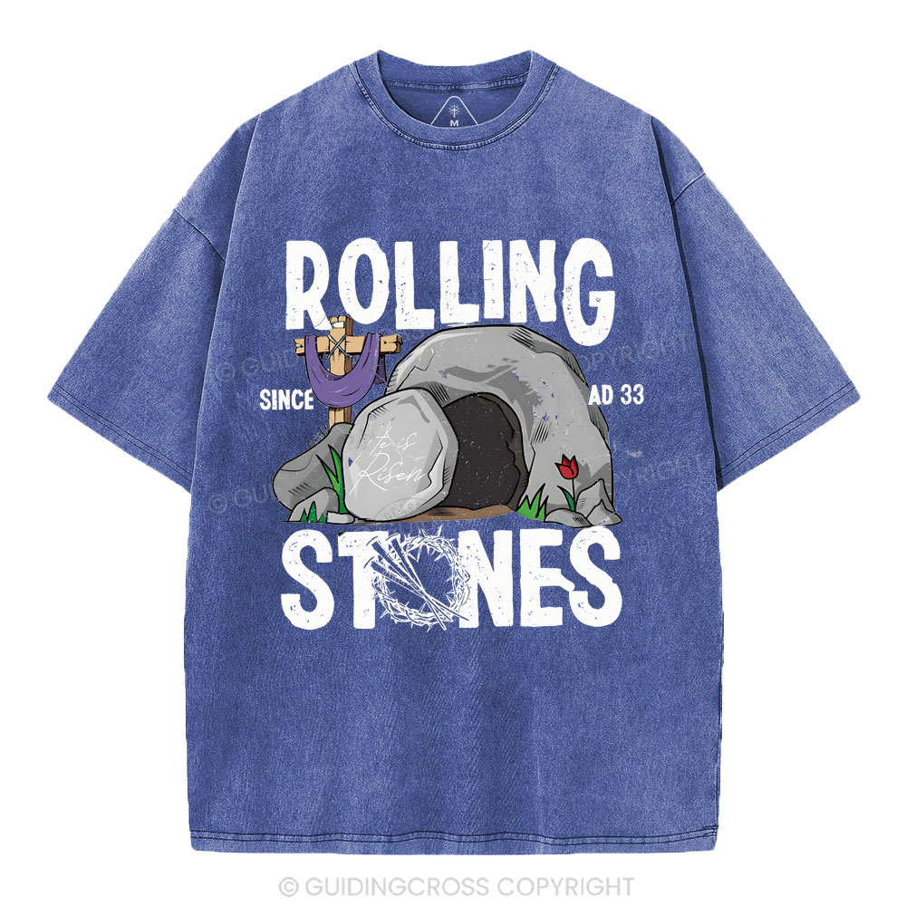 Rolling Stone Cross  Christian Washed T-Shirt