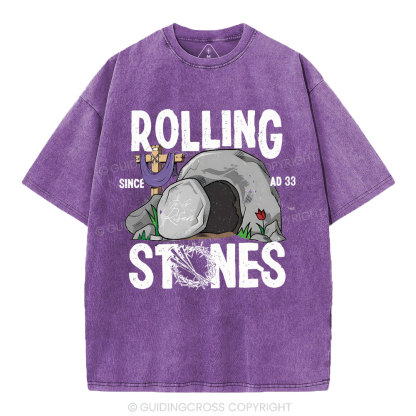 Rolling Stone Cross  Christian Washed T-Shirt