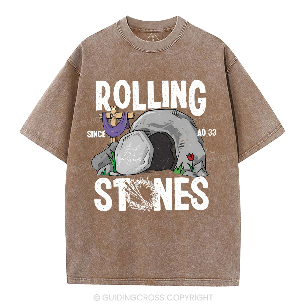 Rolling Stone Cross  Christian Washed T-Shirt