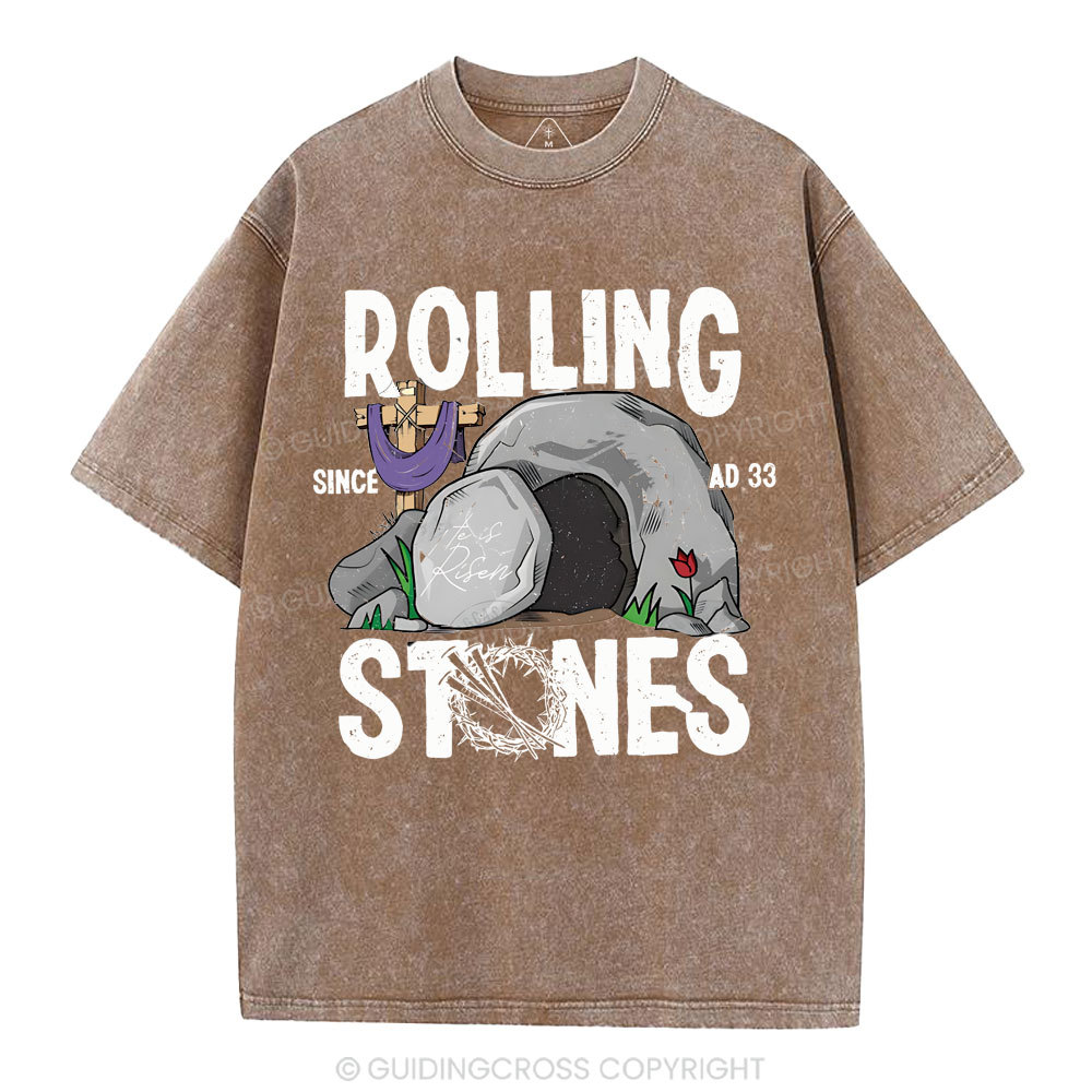 Rolling Stone Cross  Christian Washed T-Shirt