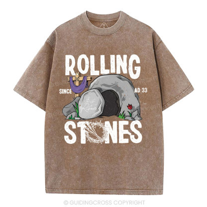 Rolling Stone Cross  Christian Washed T-Shirt