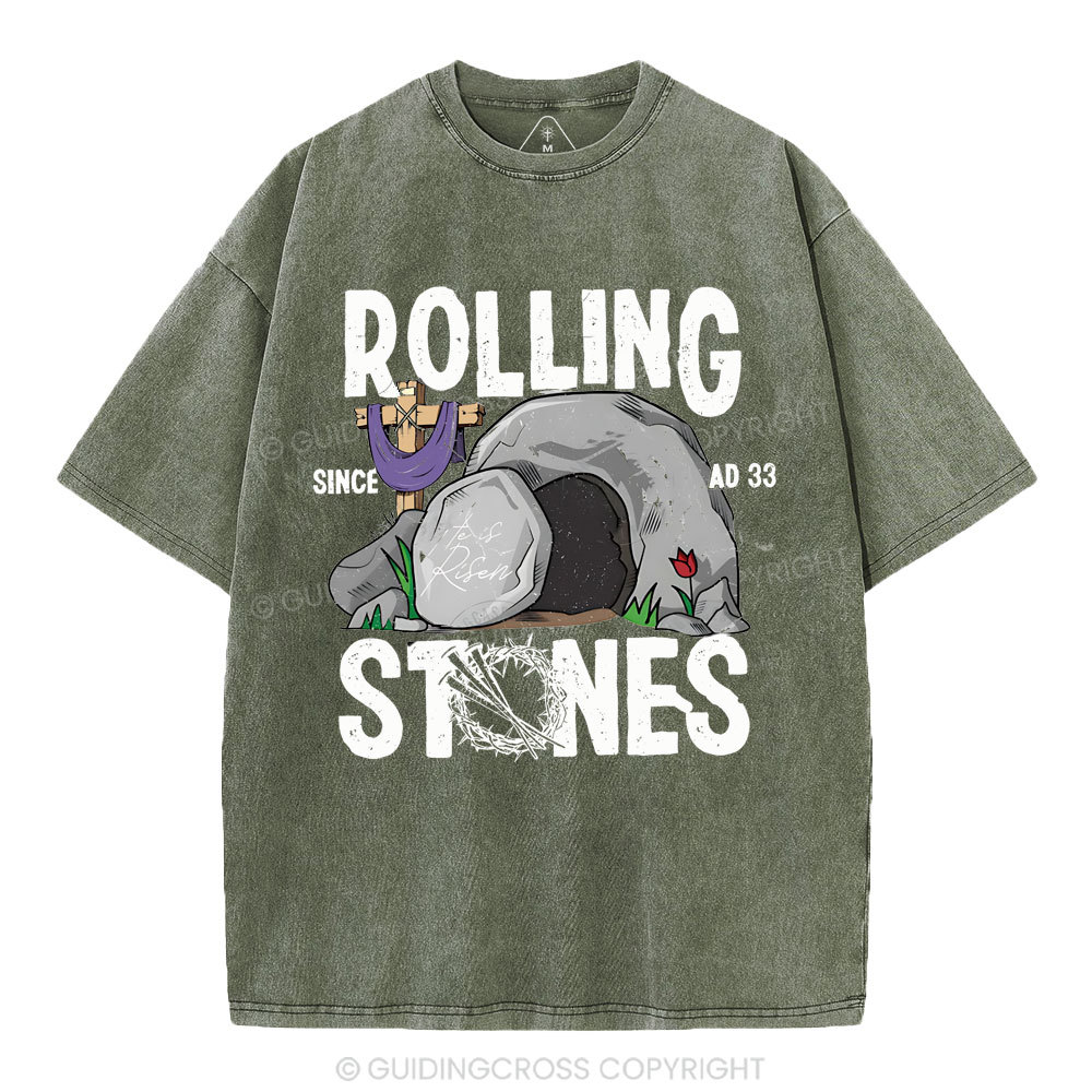 Rolling Stone Cross  Christian Washed T-Shirt