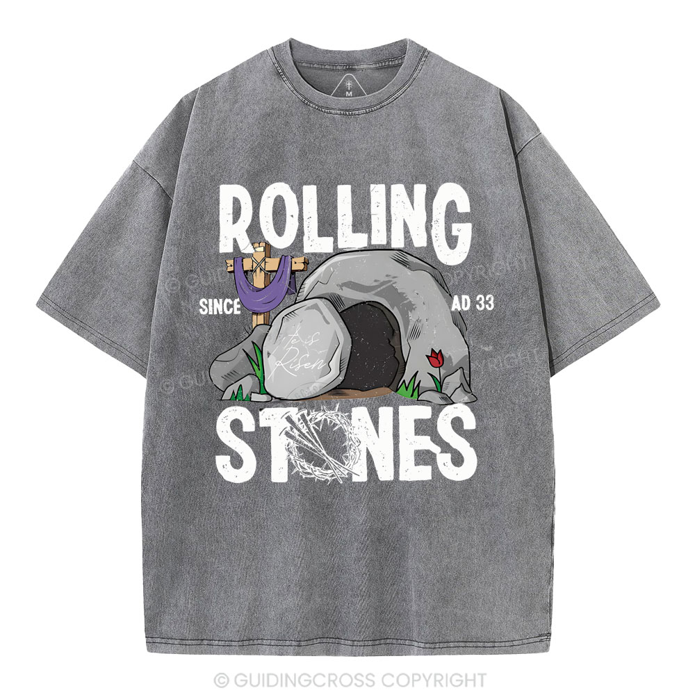 Rolling Stone Cross  Christian Washed T-Shirt