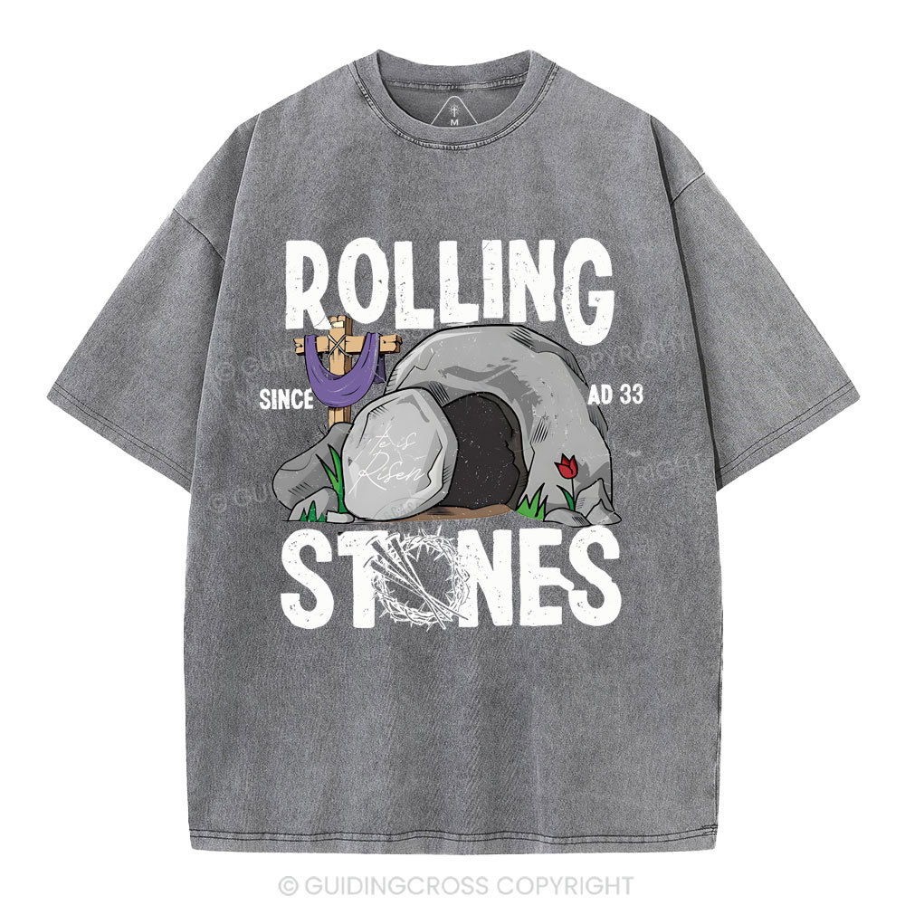 Rolling Stone Cross  Christian Washed T-Shirt