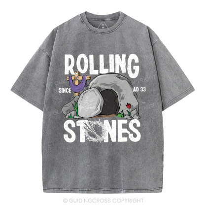 Rolling Stone Cross  Christian Washed T-Shirt
