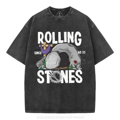 Rolling Stone Cross  Christian Washed T-Shirt