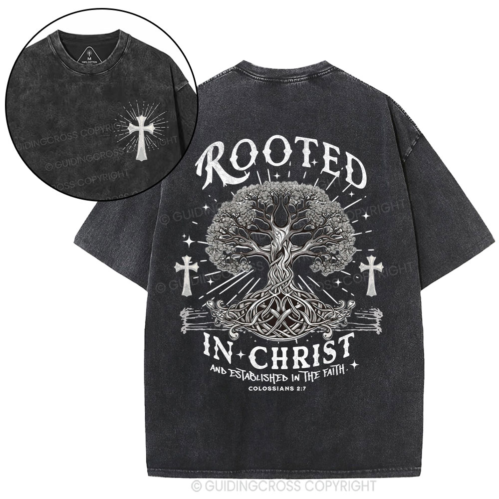 Rooted In Christ And Established In The Faith Christian Washed T-Shirt
