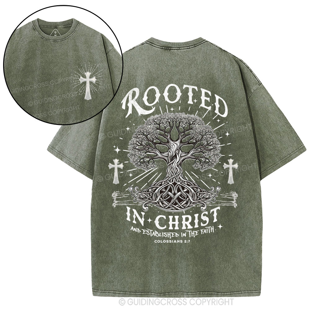 Rooted In Christ And Established In The Faith Christian Washed T-Shirt