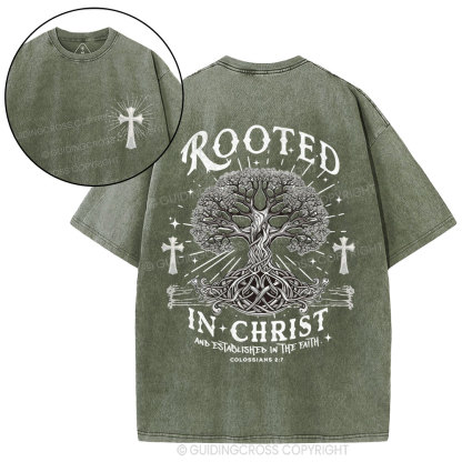 Rooted In Christ And Established In The Faith Christian Washed T-Shirt