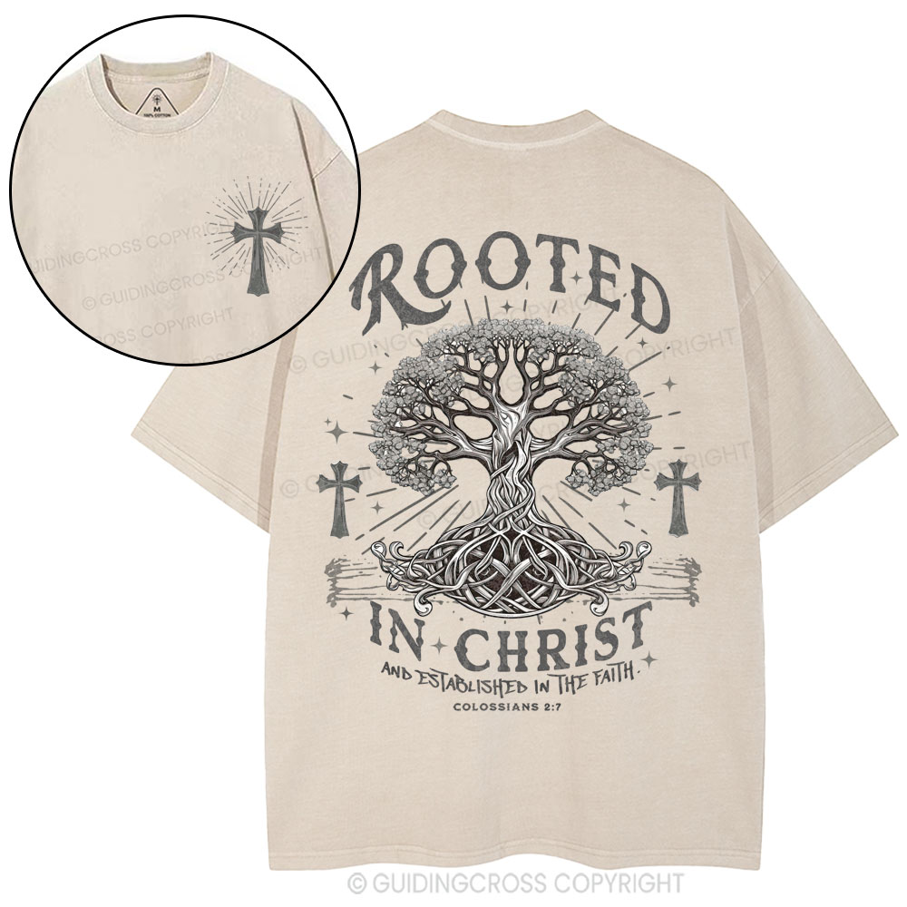 Rooted In Christ And Established In The Faith Christian Washed T-Shirt
