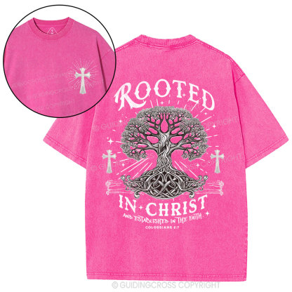 Rooted In Christ And Established In The Faith Christian Washed T-Shirt