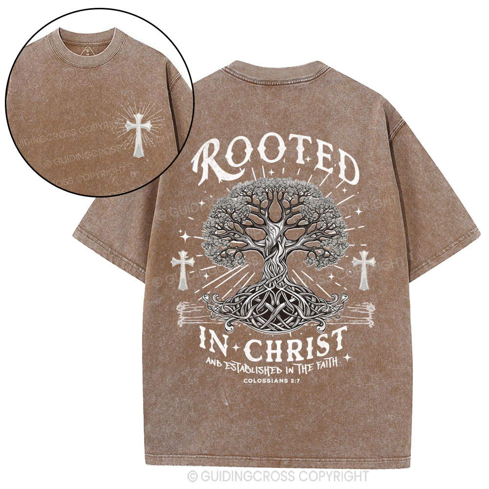 Rooted In Christ And Established In The Faith Christian Washed T-Shirt