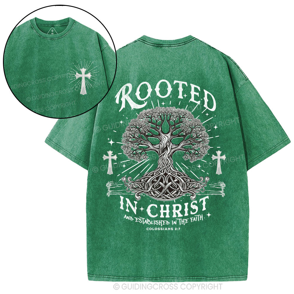 Rooted In Christ And Established In The Faith Christian Washed T-Shirt