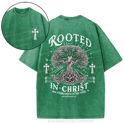 Rooted In Christ And Established In The Faith Christian Washed T-Shirt